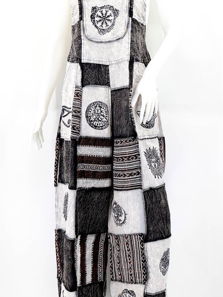 Himalaya Handmade - Wholesale Overalls - Women's - Cotton Hippie Handmade Gheri Patchwork Pagan Symbols Wide Leg Bohemian Overalls6