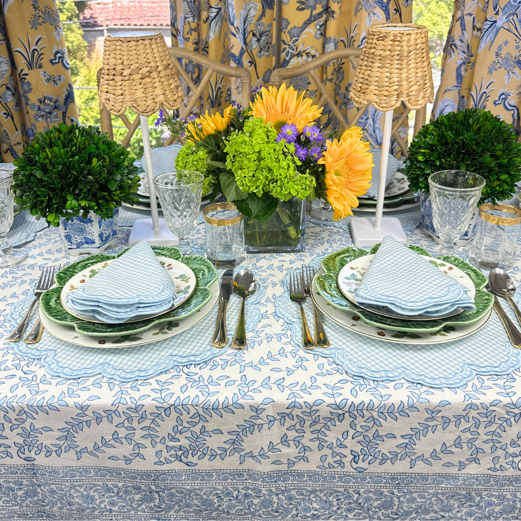 Flying Sheep Country - Wholesale Tablecloth - Blue Leaves Hand Block Printed Tablecloth 1