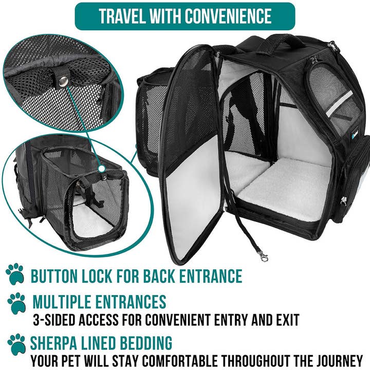 PetAmi - Wholesale Pet Carrier - Cat/Dog - Expandable 3-Way Entry Pet Carrier Backpack3
