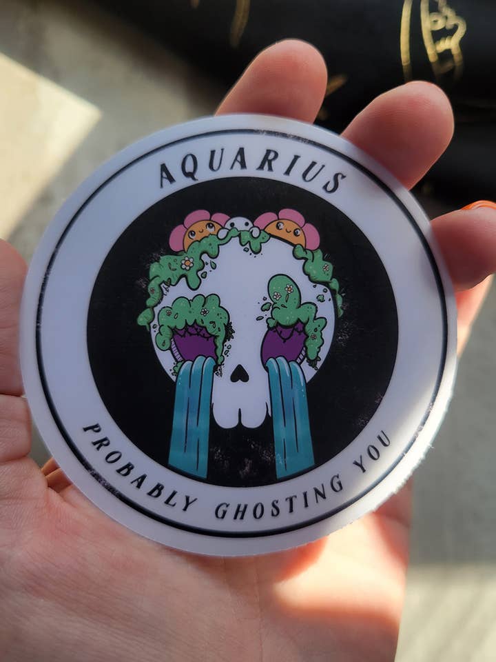 Witchy Aquarius Skull Zodiac Sticker for wholesale by by Sarah Simpson