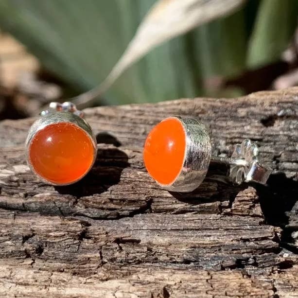 Carnelian Round Stud for wholesale by little cat metals