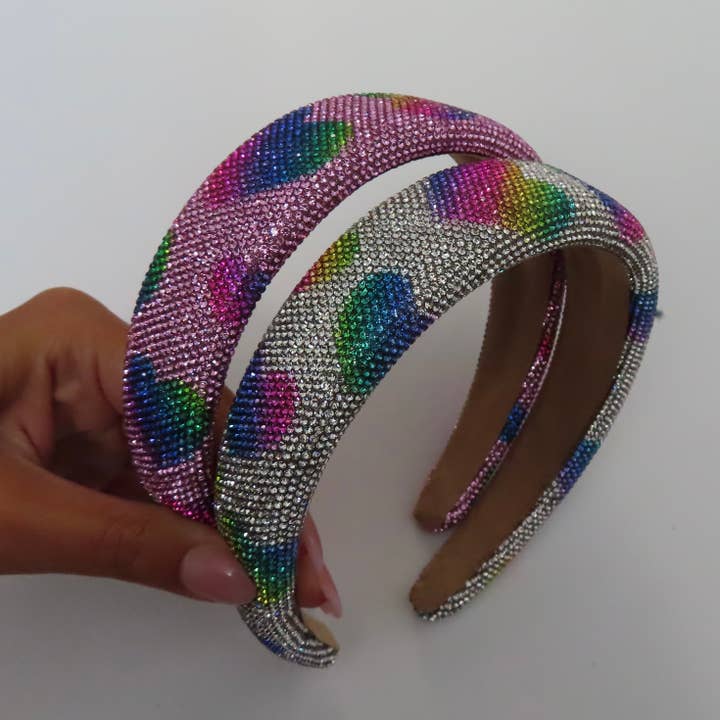 Rhinestone Heart Headband - Rainbow Rhinestone for wholesale by lil darlings inc