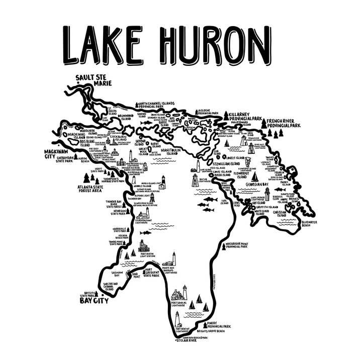 Carte blanche du lac Huron pour la vente par Whereabouts Shop
