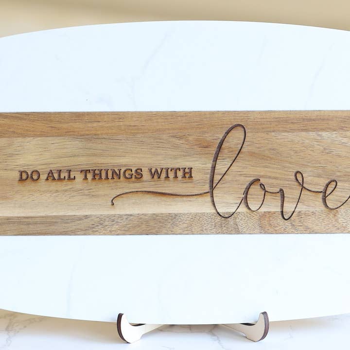 Marble Serving Board - Do All Things With Love for wholesale by Emerald Wood Designs