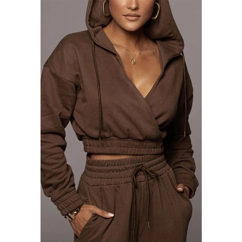 Paperdoll - Wholesale Tracksuit - Women's - Hooded Tracksuit Short Top and Wide Leg Pants 1