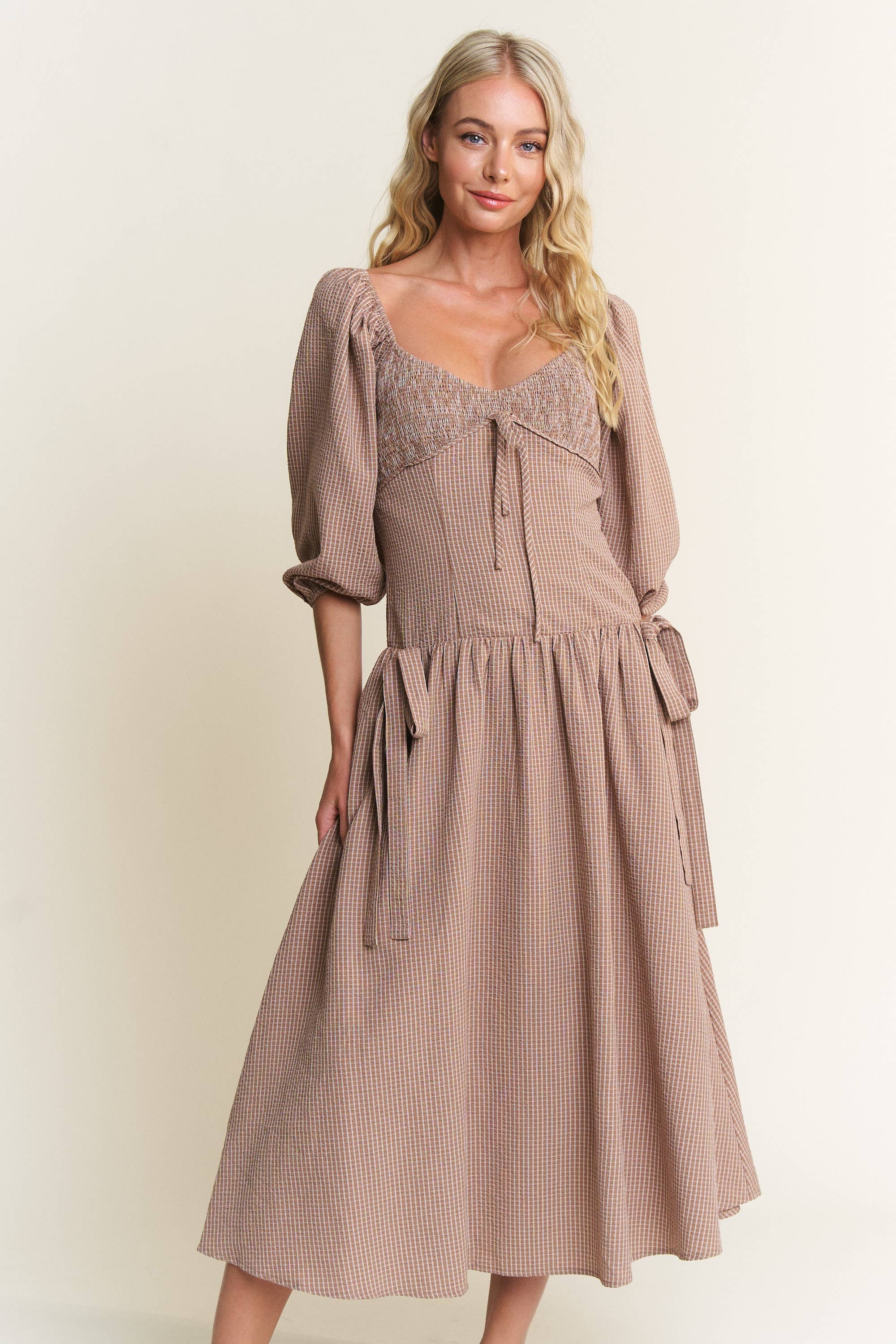 In The Beginning – wholesale Dress – Women's – Bow Detail Smocked Midi Dress 10