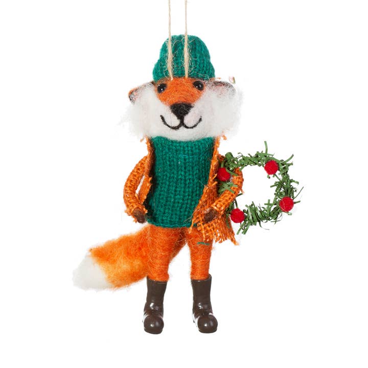 Volpe Verde con Decorazione in Feltro con Ghirlanda per la vendita all'ingrosso da parte di Sass & Belle Europe