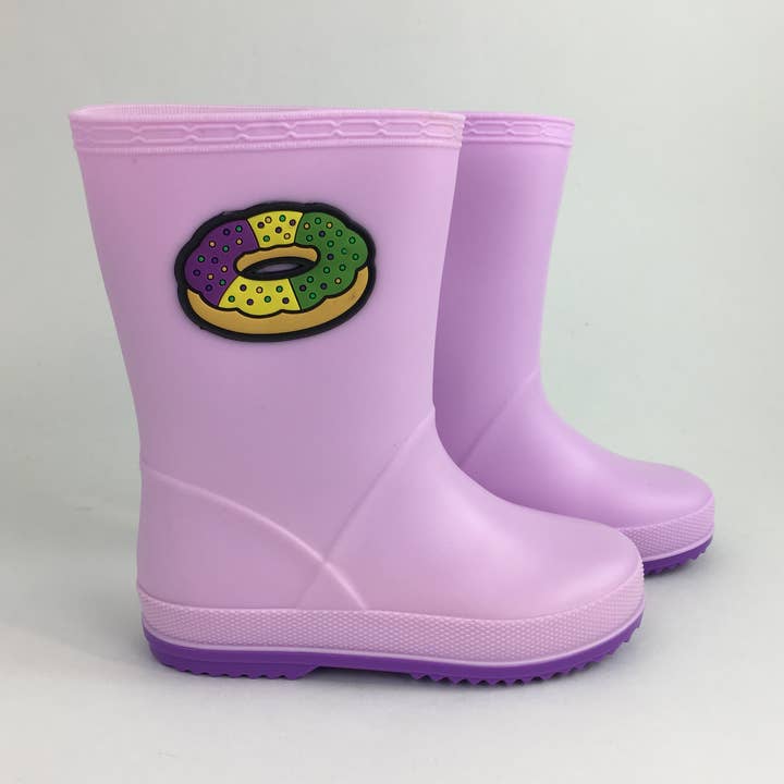 Mardi Gras king cake kids rain boots for wholesale by SongLily