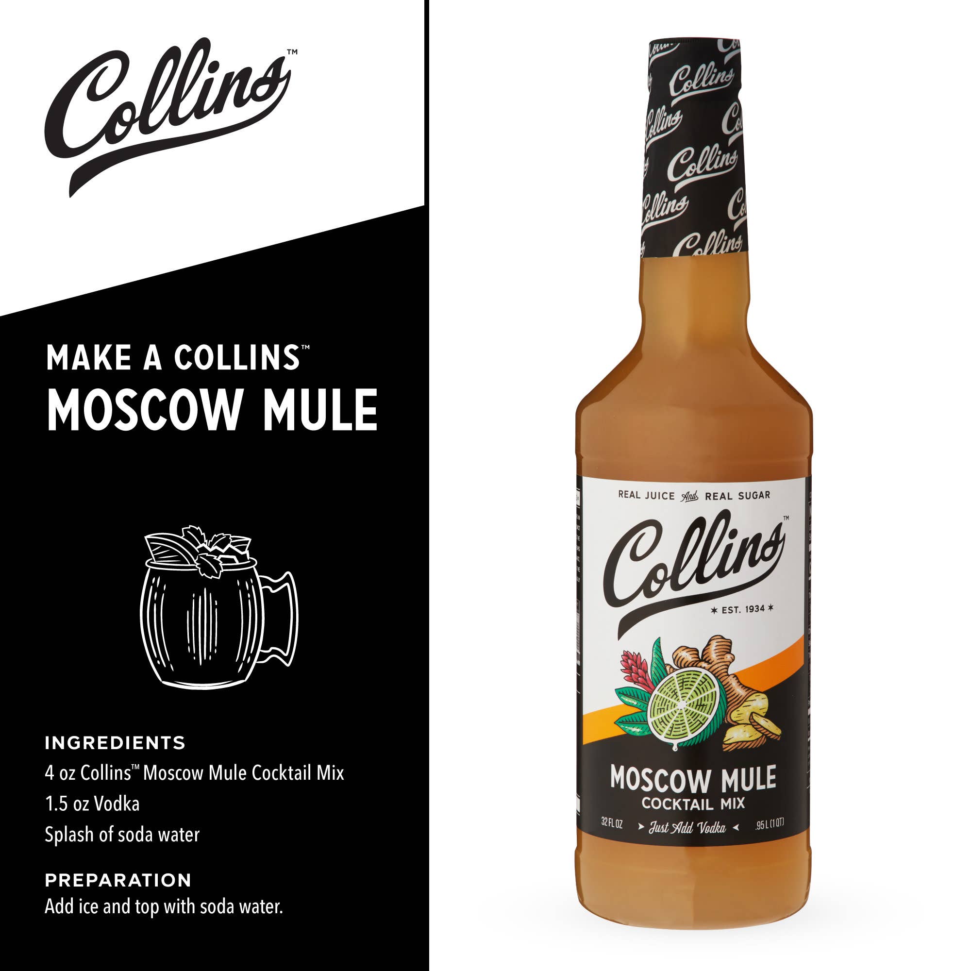 Collins - Wholesale Cocktail Mix/Syrup - Real Sugar Moscow Mule Cocktail Mix 32 oz2