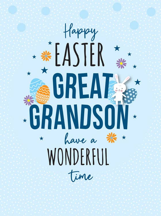 Easter Card, Great Grandson, Blue type for wholesale by Piccadilly Greetings