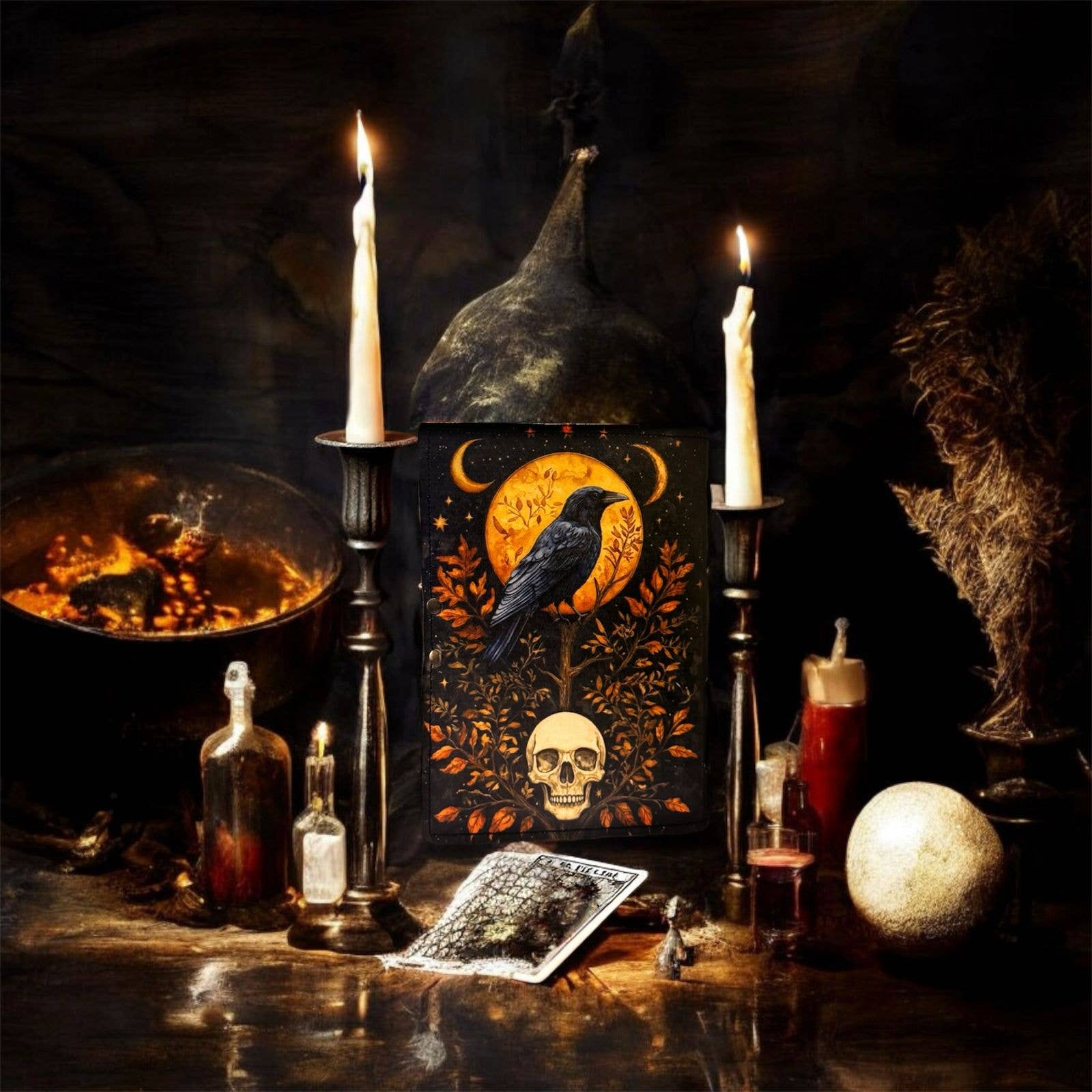 MNM HANDICRAFTS – wholesale Journal/diary – Leather Gothic Journal Magical Raven Skull Spiral Notebook 1