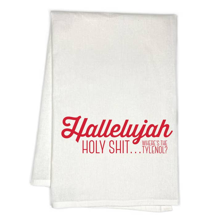 Hallelujah Holy Shit Funny Christmas Holiday Kitchen Towel for wholesale by RubiaRojo