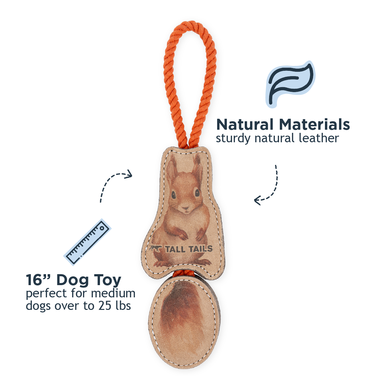 Tall Tails - Wholesale Pet Rope Toy - Dog - Natural Leather Jointed Squirrel Tug Dog Toy1