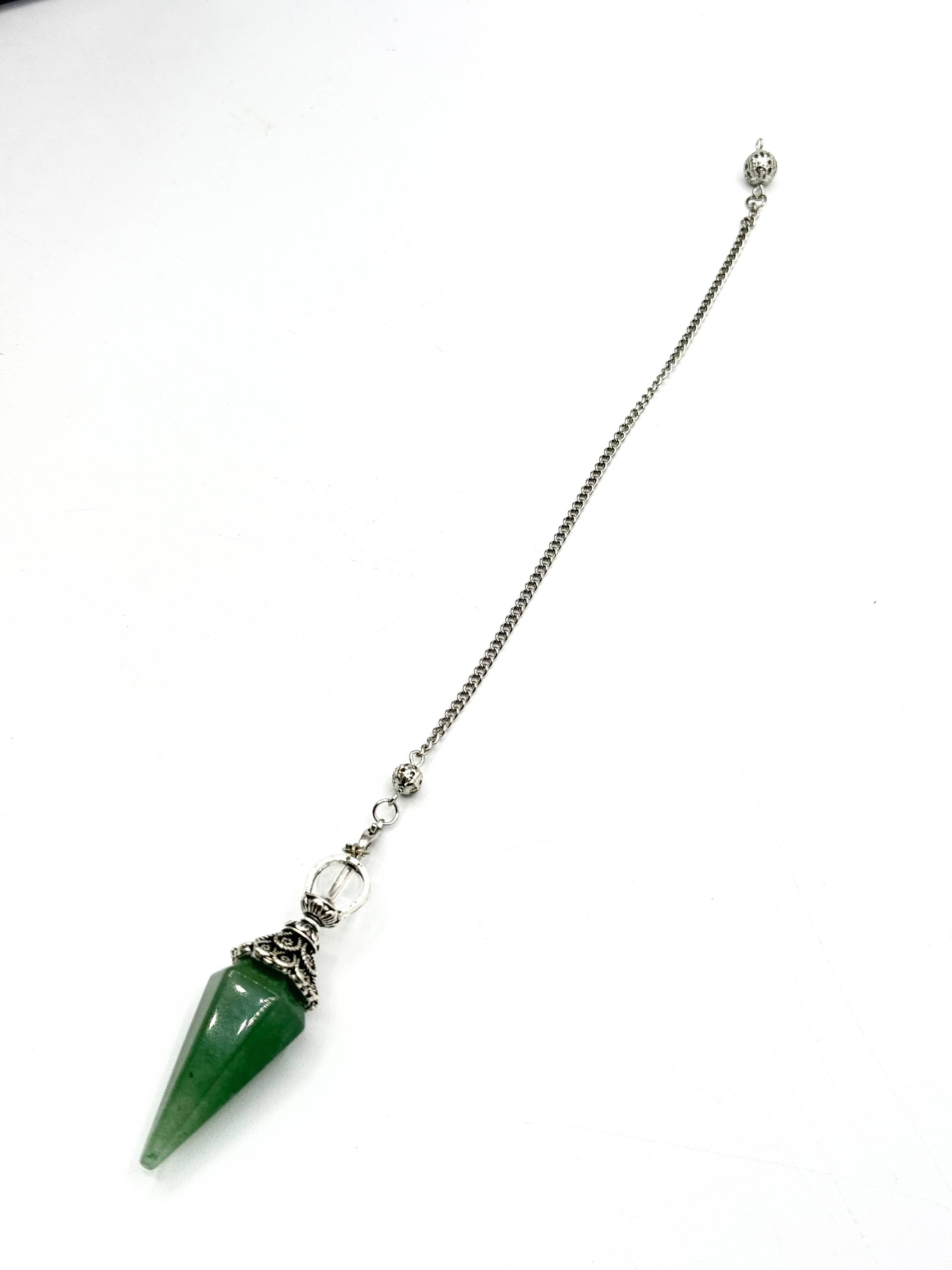 Meraki Gemstones - Wholesale Pendulum Board - Green Aventurine Double Cap Pendulum with Silver Plate Chain2