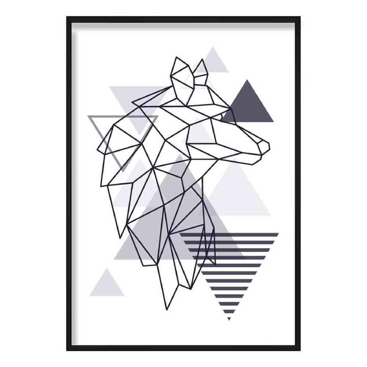 Wolf Head kijkt naar rechts geometrische marineblauwe poster voor wholesale door Artze Wall Art