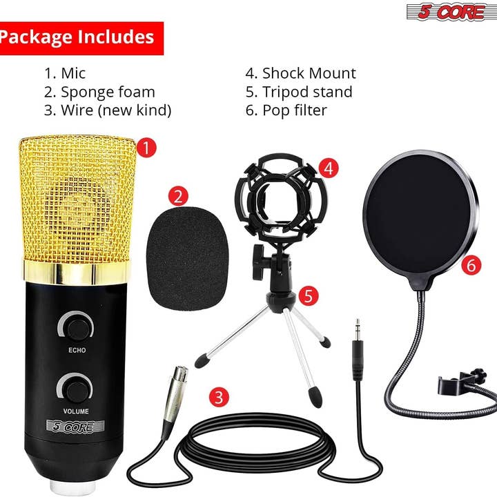 5 Core Inc. - Wholesale Music Accessory - 5Core Recording Microphone Podcast Bundle Condenser Mic Kit