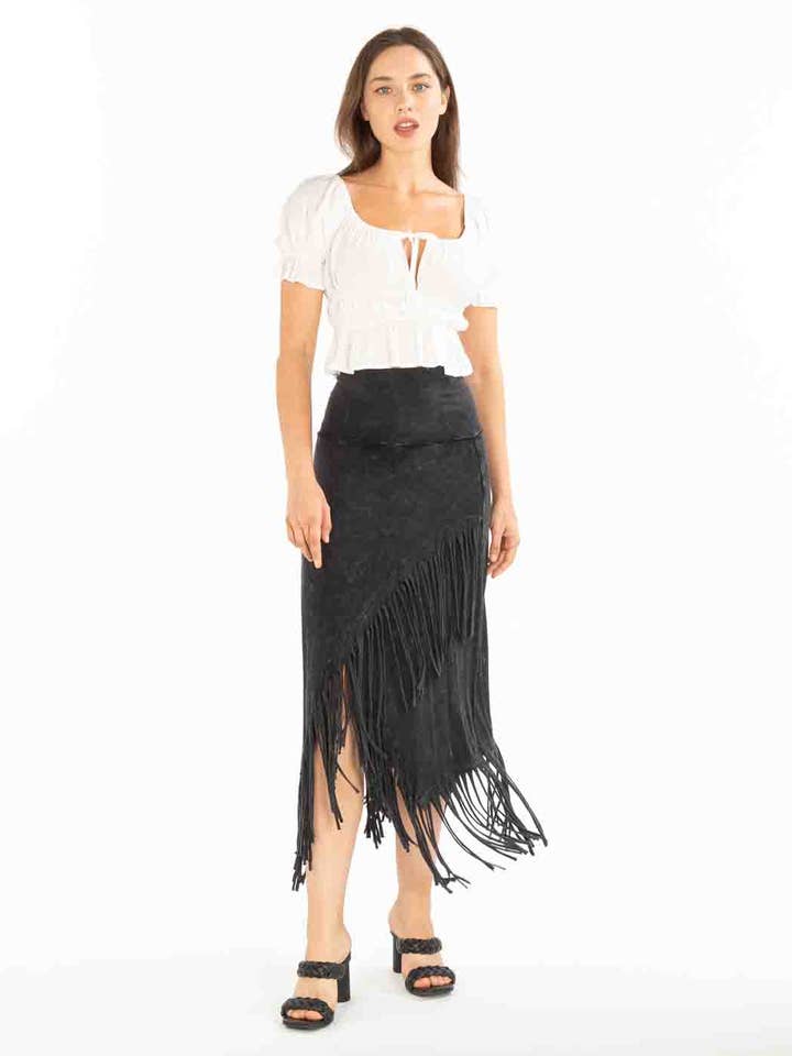 Tianello™ T-Party Knit "Paloma" Fringed Skirt for wholesale by Tianello