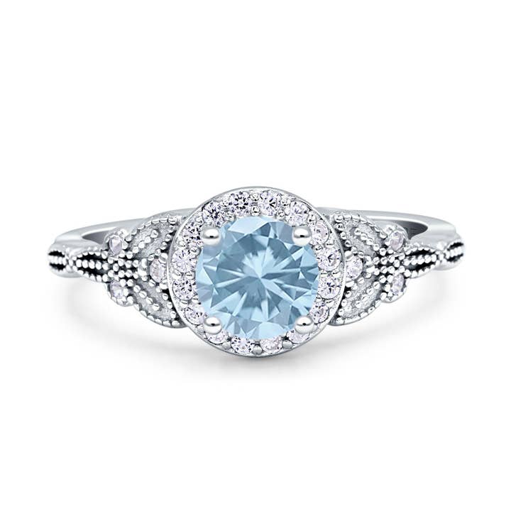 Art Deco Round Butterfly Simulated Aquamarine Engagement Ring for wholesale by Blue Apple Imports
