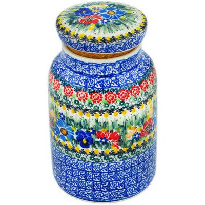 Jar with Lid 7" Poppy Dots Theme UNIKAT for wholesale by Polmedia Polish Pottery