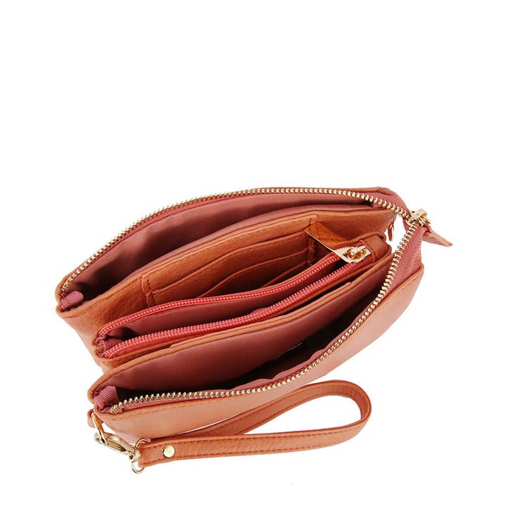 Handbag Factory Corp - Wholesale Crossbody Bag - Women's - Tripe comparament convertible clutch crossbody wristlet