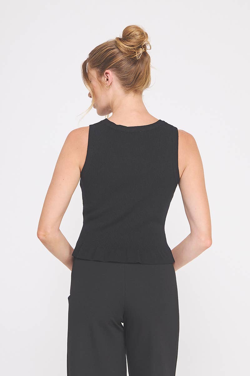 Allie Rose - Vente Haut en maille – femme - débardeur à basque en maille côtelée douce2