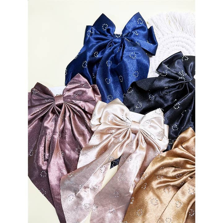 ASSORTED COLOR Satin Bow Clip with Heart Stud Detail Design for wholesale on Faire5