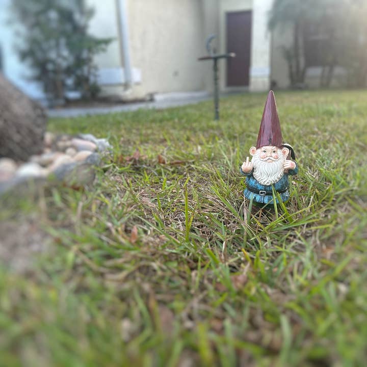 Zeckos - Wholesale Garden Gnome - 12 Inch Grumpy Gnome Flipping The Bird Garden Decor Statue2