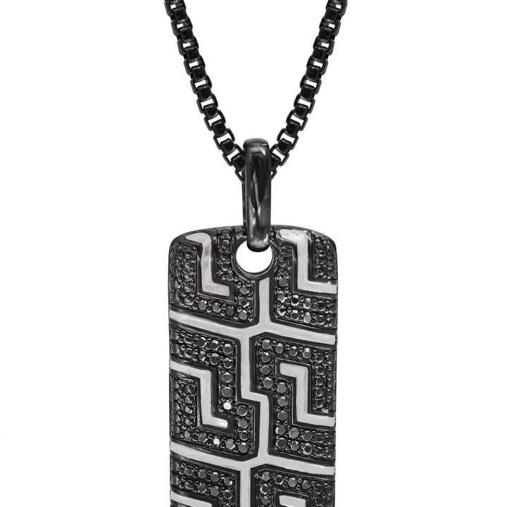 Étiquette Pro Rider en argent sterling plaqué rhodium noir avec motif diamant noir pour la vente par LuvMyJewelry (LMJ)