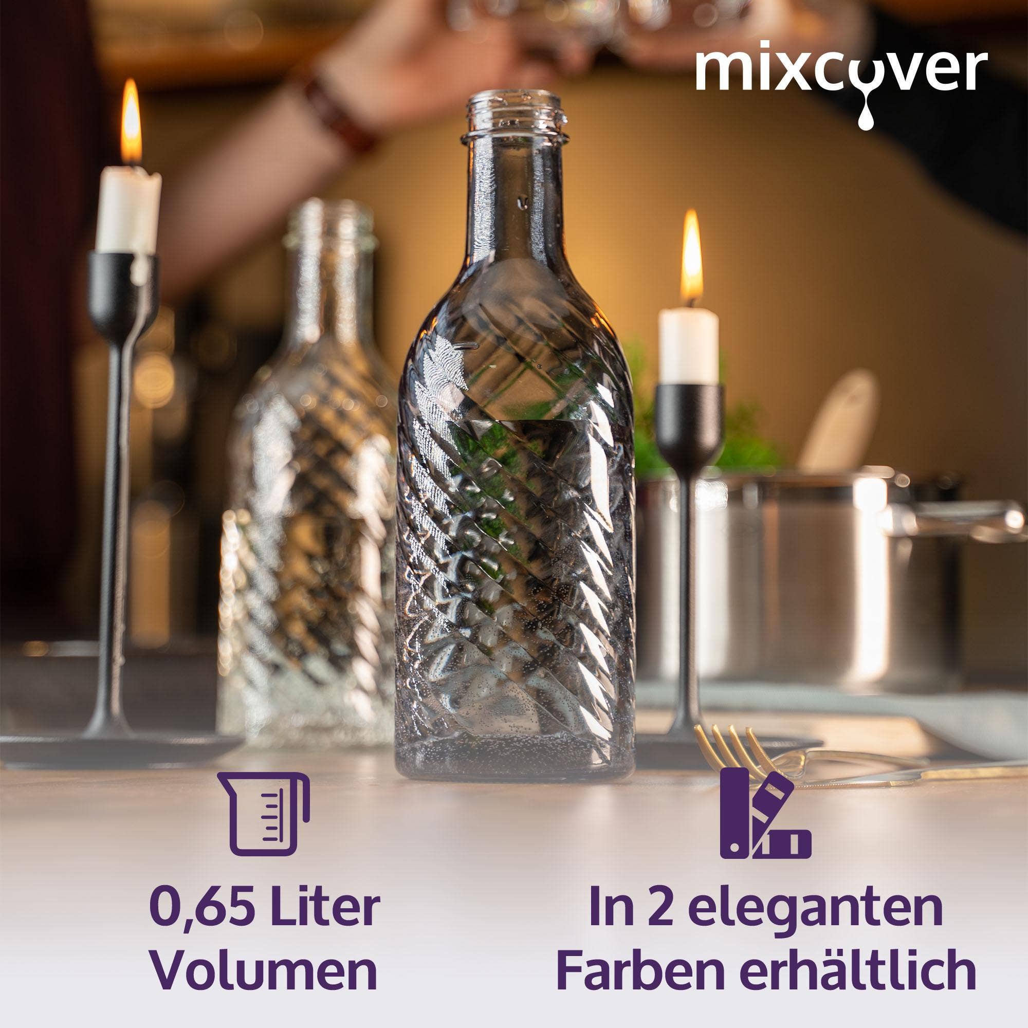 Mixcover GmbH – Großhandel Trinkflaschen – mixcover Designer Glasflasche Trinkflasche Glaskaraffe Karaffe mit 0,65 Liter - transparent1