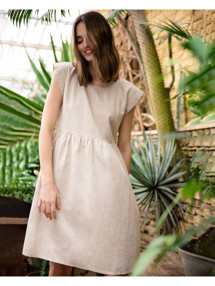 LeMuse – Engroshandel Kjole - Dame – Beige hørkjole fra Lemuse, linned smockkjole, løs midi5