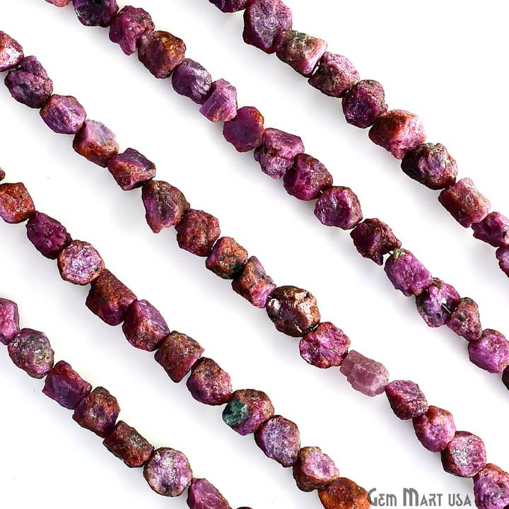 GemMartUSA - Wholesale Beads - Ruby Rough Free Form Beads, 9Inch Gemstone Strand, 7x5mm