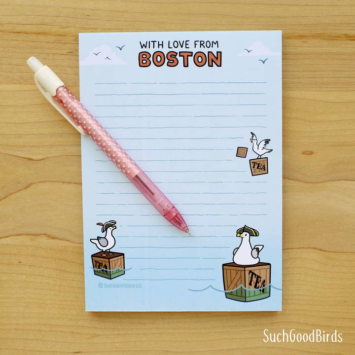 Boston Seagull Tea Party 5"x7" Note Pad - Love From Boston for wholesale by Such Good Birds