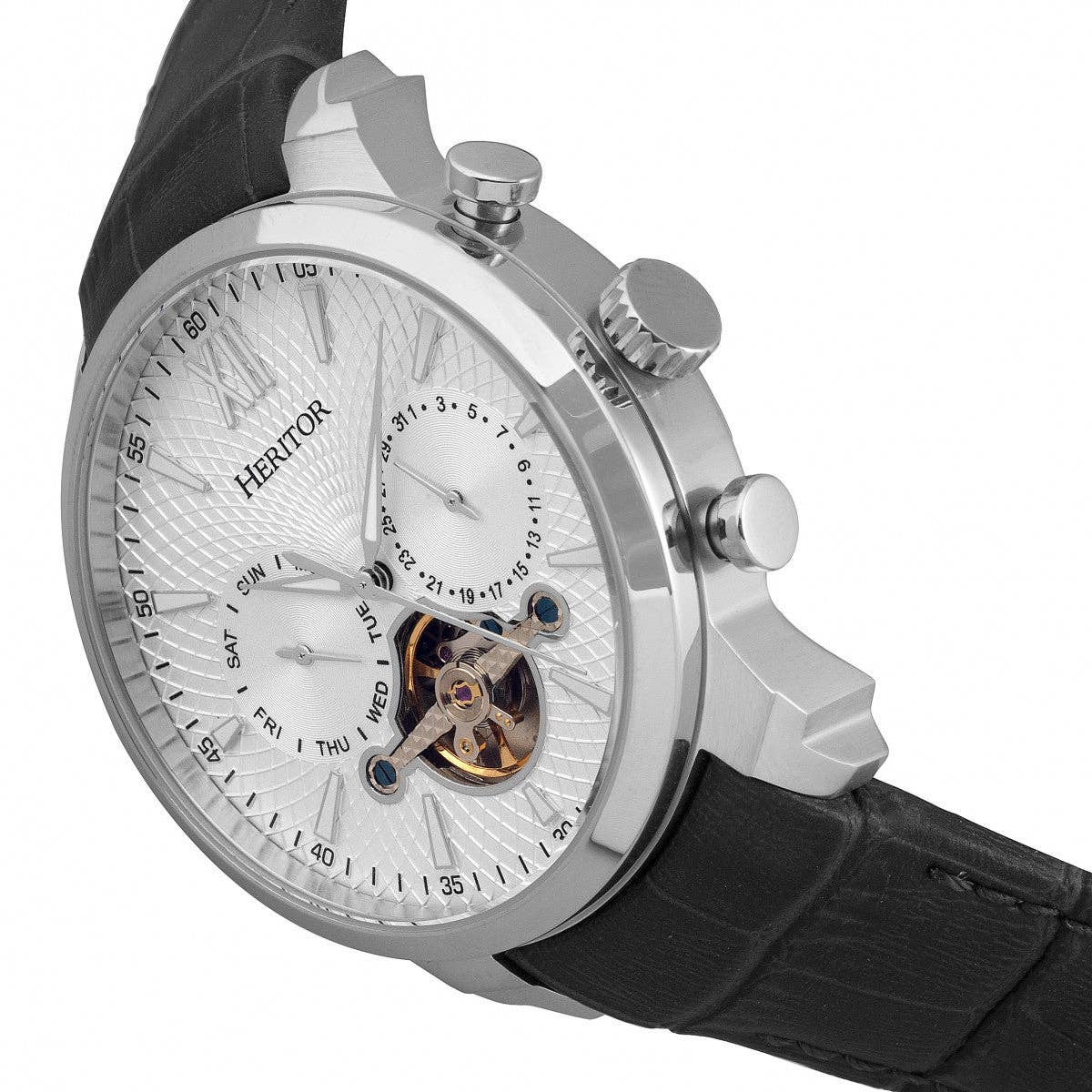 Heritor Automatic - Wholesale Wrist Watch - Men's - Heritor Automatic Arthur Semi-Skeleton Leather-Band Watch1