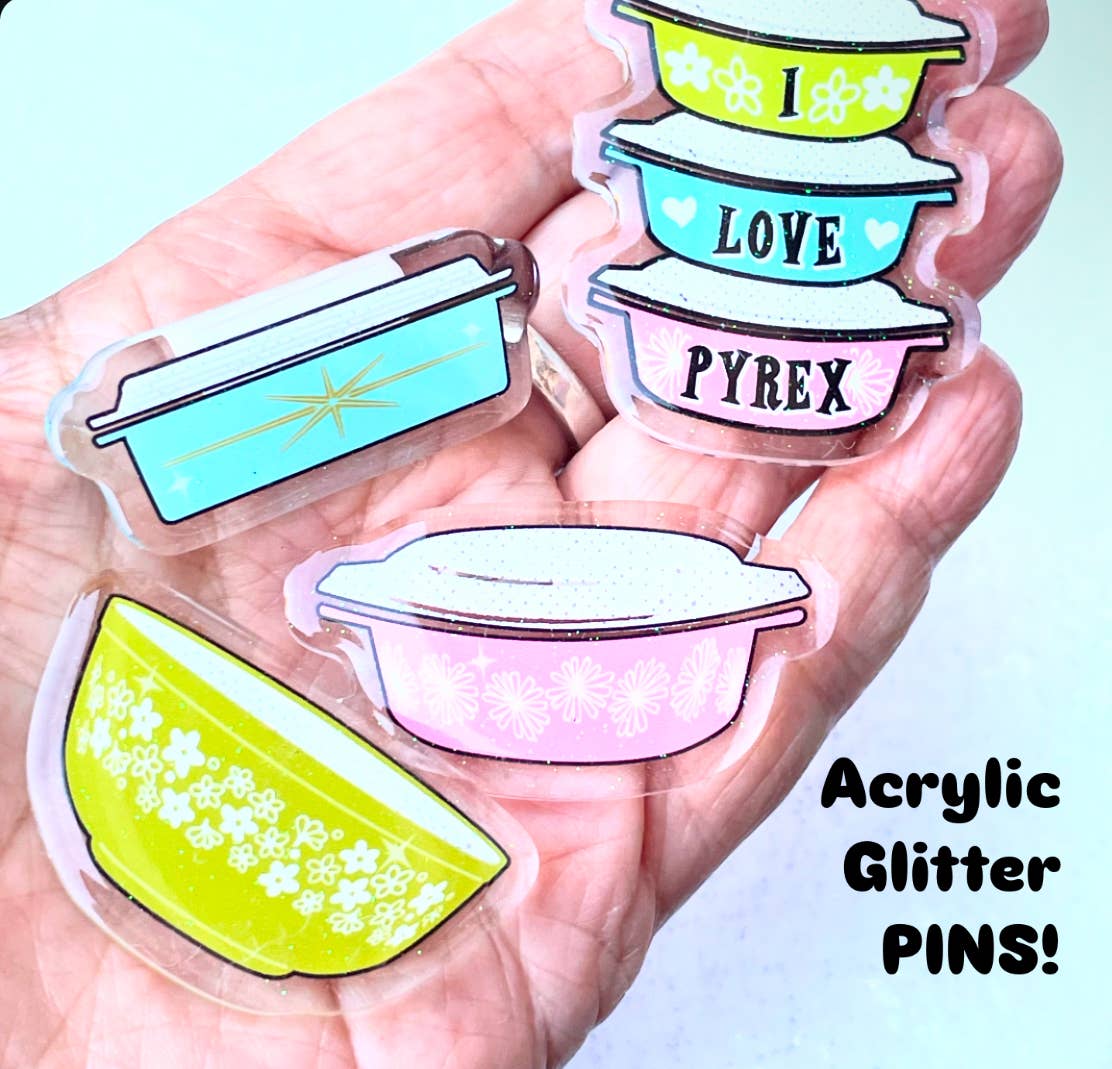 ModMoxGoods - Wholesale Brooch - PINS - vintage Pyrex theme acrylic with glitter Bar pin5