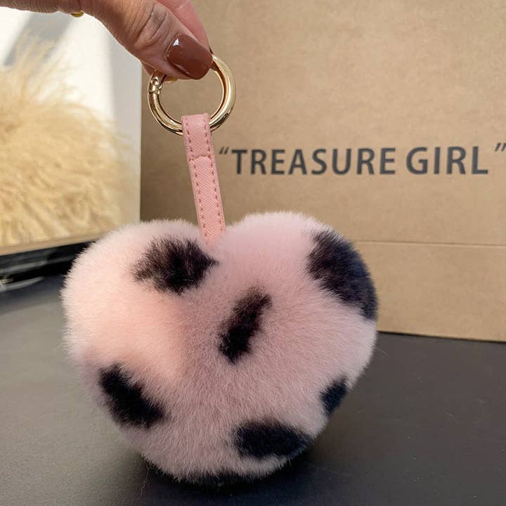 FurDecoration – wholesale Keychain – Women's – Rex Rabbit Hair Heart-Shaped Key Chain Bag Accessory6
