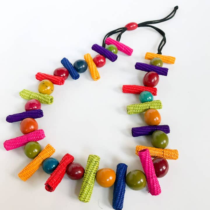 Belart Fair Trade - Wholesale Beaded/Pearl Necklace - Iraca Woven Palito & Chicon Necklace - Long