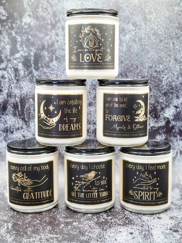 Affirmation Candles, Personalized, Variety Pack for wholesale by Dark Horse Handcrafted