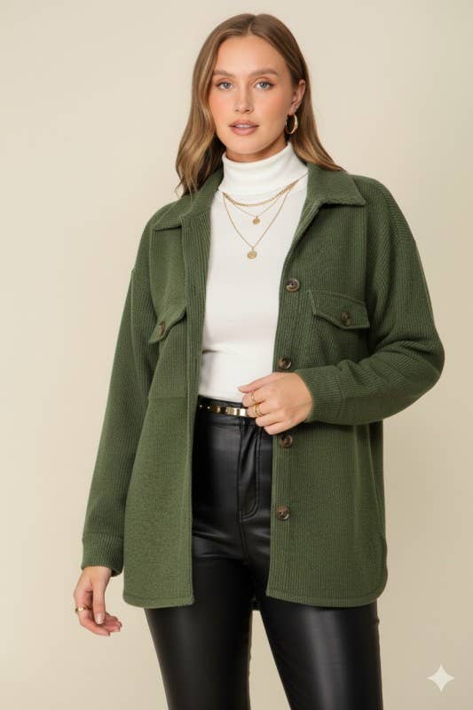 Vanilla Monkey - Vendita all'ingrosso Giacca a camicia - Donna - Giacca a nido d'ape spazzolata con bottoni a manica lunga Plus Size2