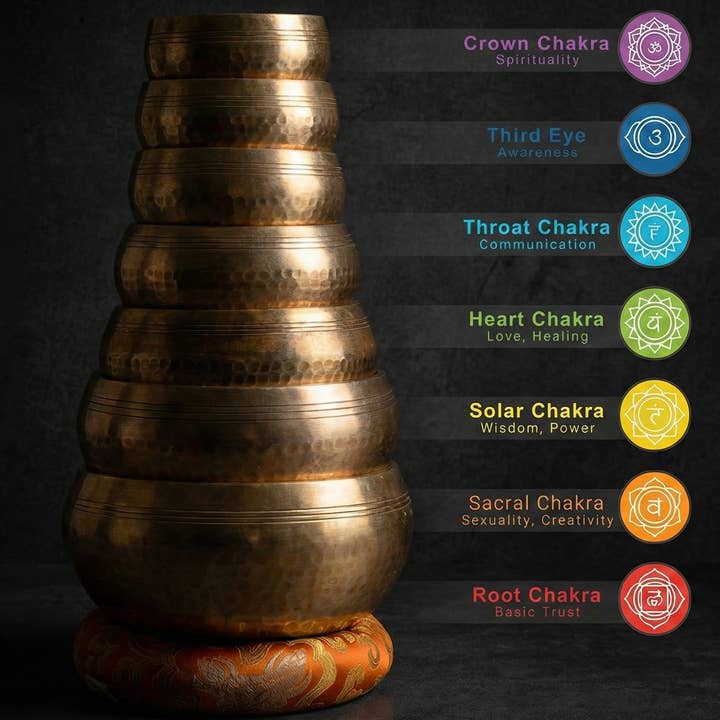 Art Of Tibet - Wholesale Meditatie benodigdheden - Set van 7 met de hand geslagen Tibetaanse klankschalen1