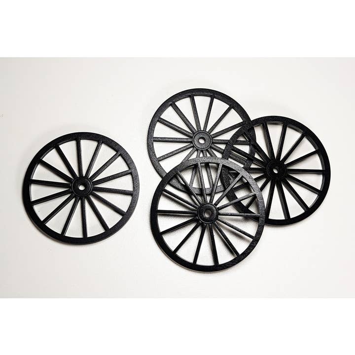 Black 4.50 inch OD, 1/4 inch thick, 14 spoke wooden wheels (set of 40) for wholesale by Wild Woodworker
