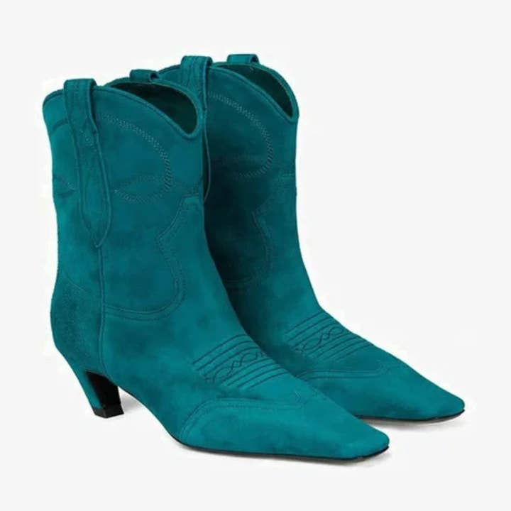 Indigo groene suĂšdine laarzen voor wholesale door Vanida Dang