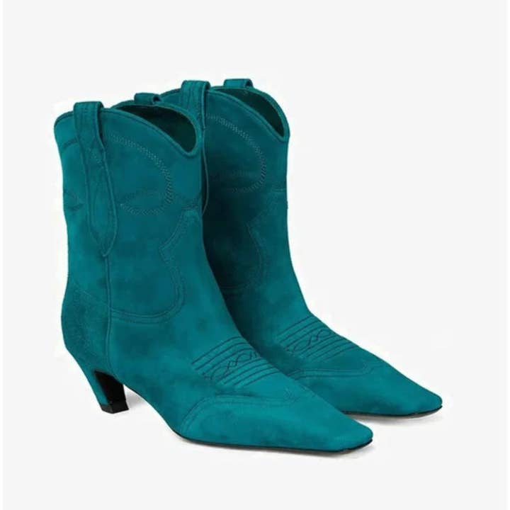 Indigo grønne ruskindsstøvler for engroshandel hos Vanida Dang