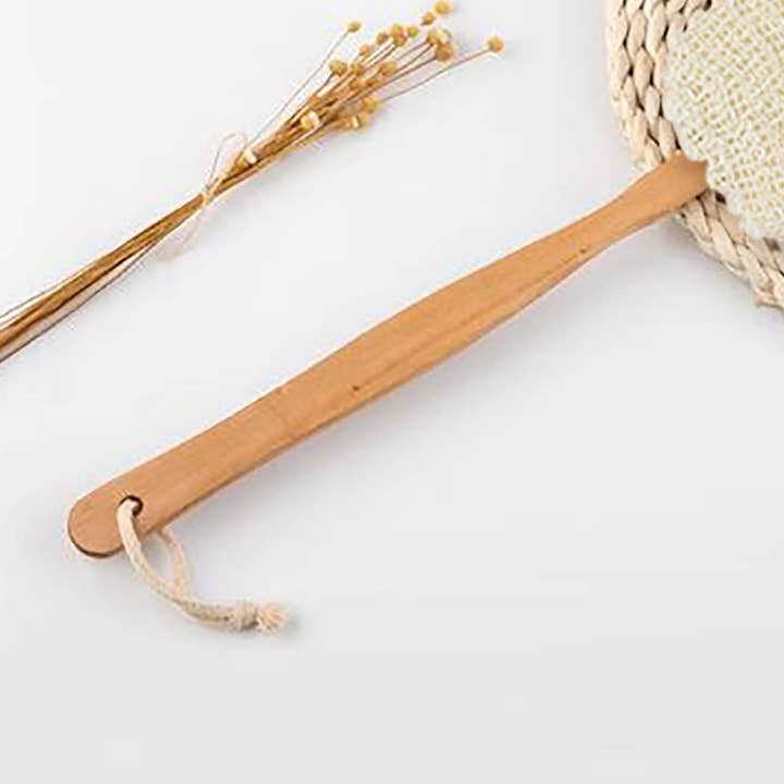 Natural Wooden Handle Ramie Shower Sponge for wholesale by Evideco French Home Goods