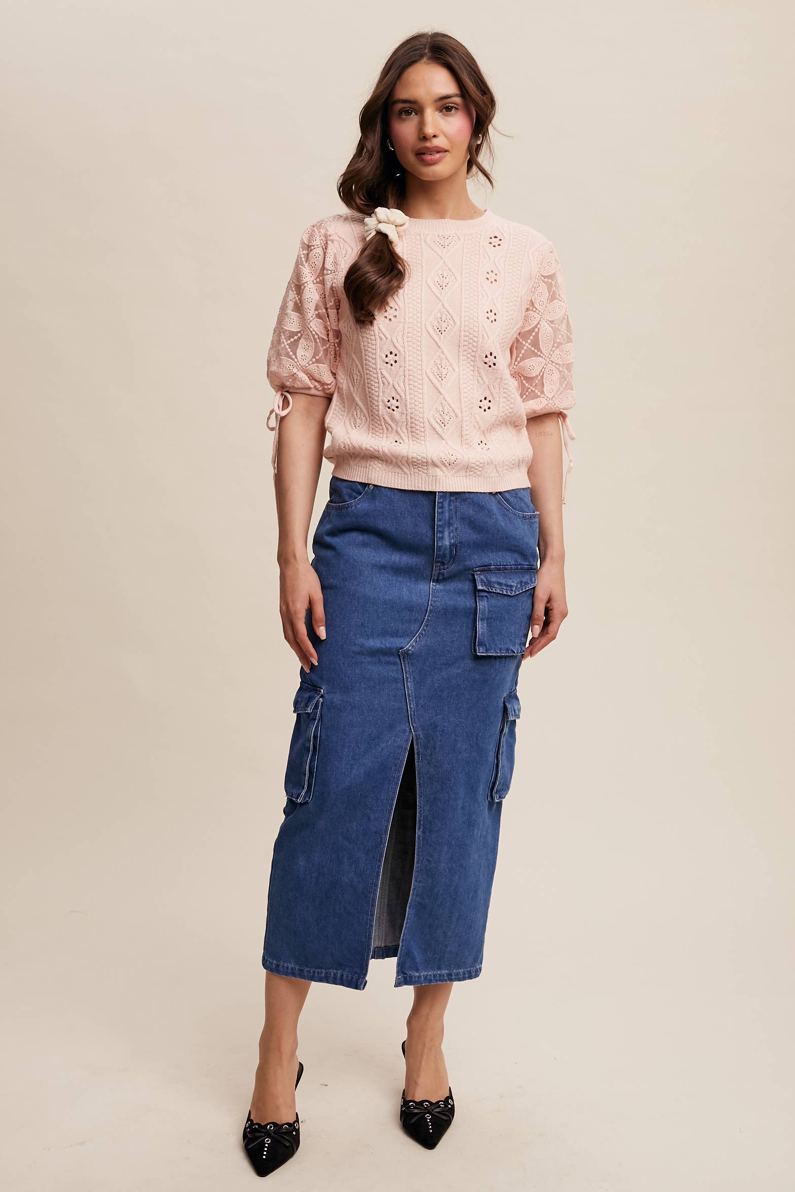 Listicle – Pulôver - Mulher por atacado – Top de Malha com Mangas Bufantes e Ilhós29