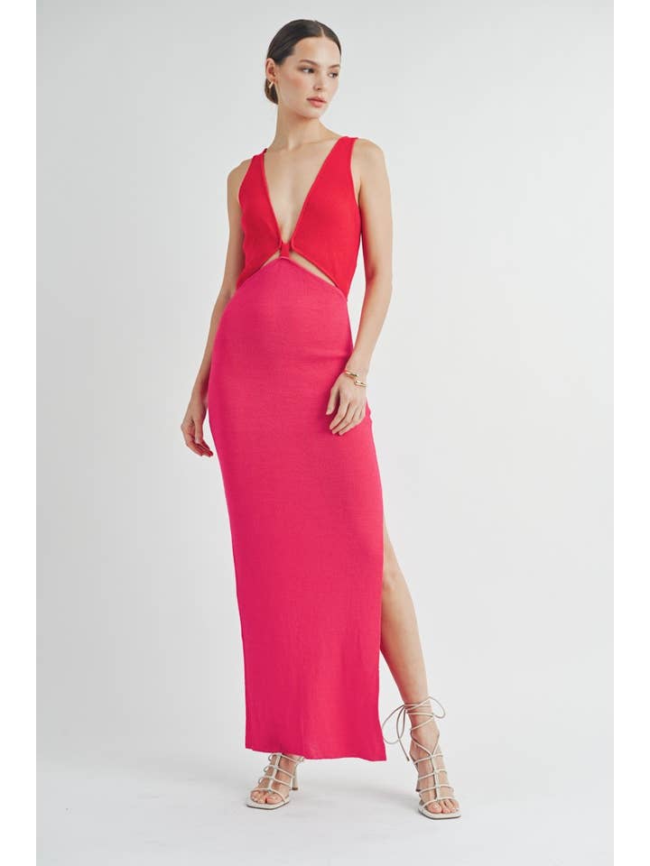 AIBLEE - Wholesale Dress - Women's - Cutout Colorblock Knit Sweater Maxi Dress 11