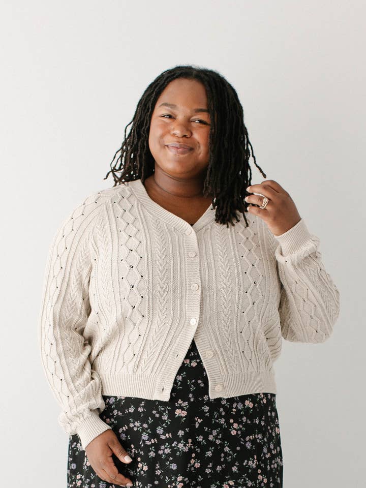 'Penelope' Cable Knit Cotton Cardigan for wholesale by The Main Street Exchange