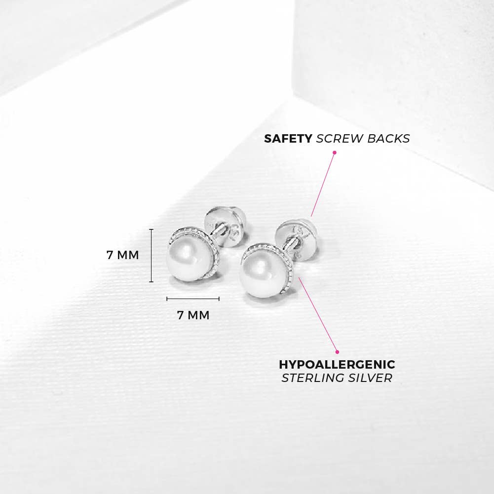 In Season Jewelry – wholesale Earrings – Kids – Pearl 7mm Baby / Kids Earrings Screw Back - Sterling Silver3