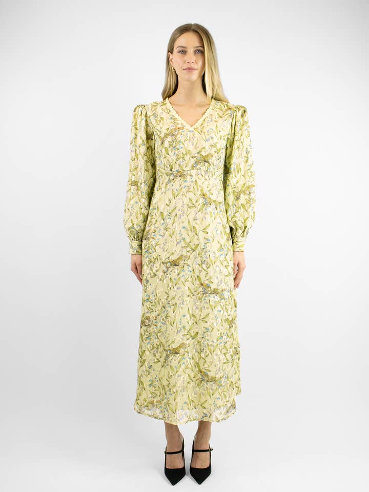 Aurora Ethereal Green Lurex Midi Dress for wholesale by Arara