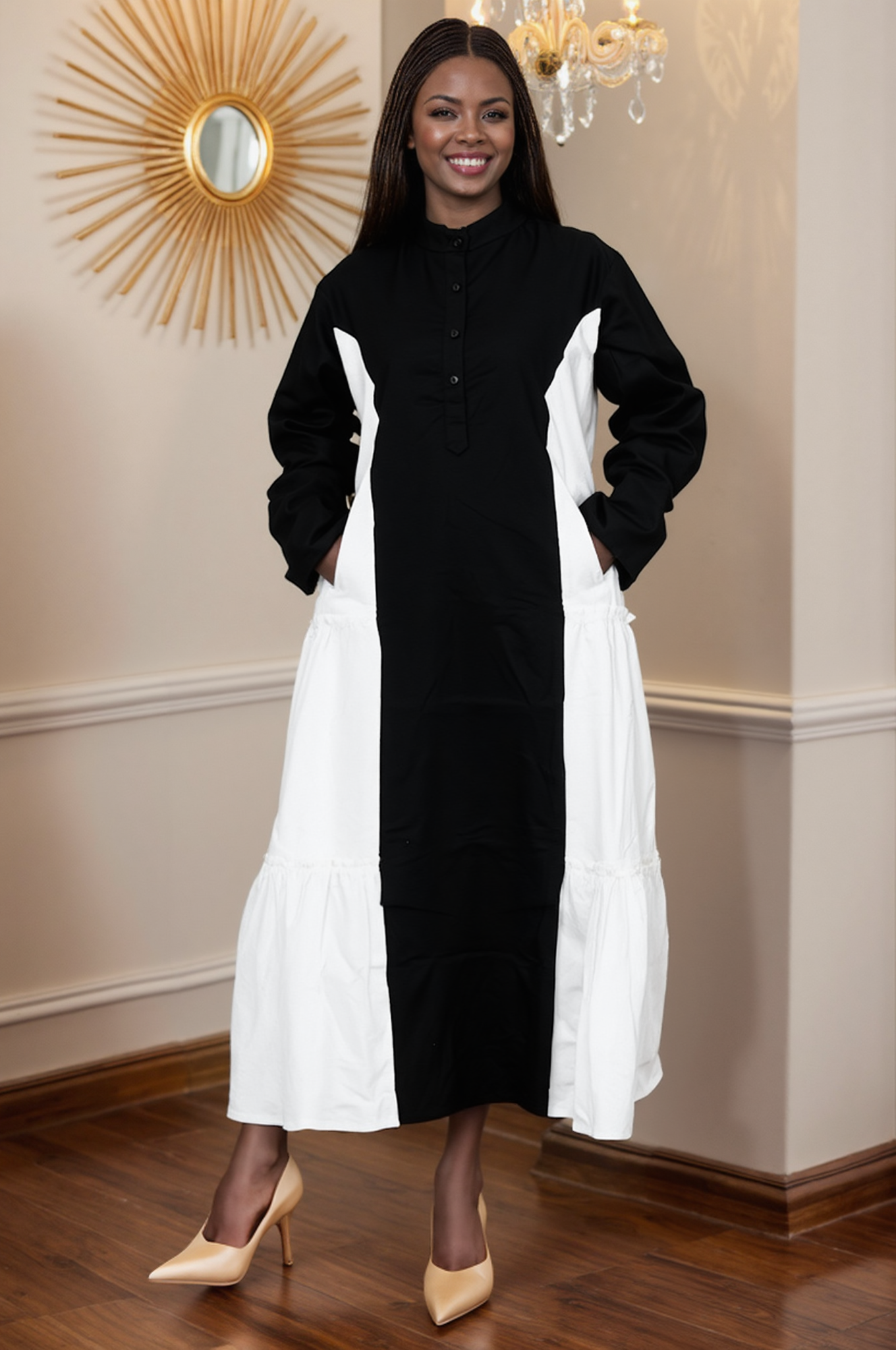 KaraChic - Wholesale Dress - Women's - 7907- Women's Ankle Length Button Down Pocketed Dress2