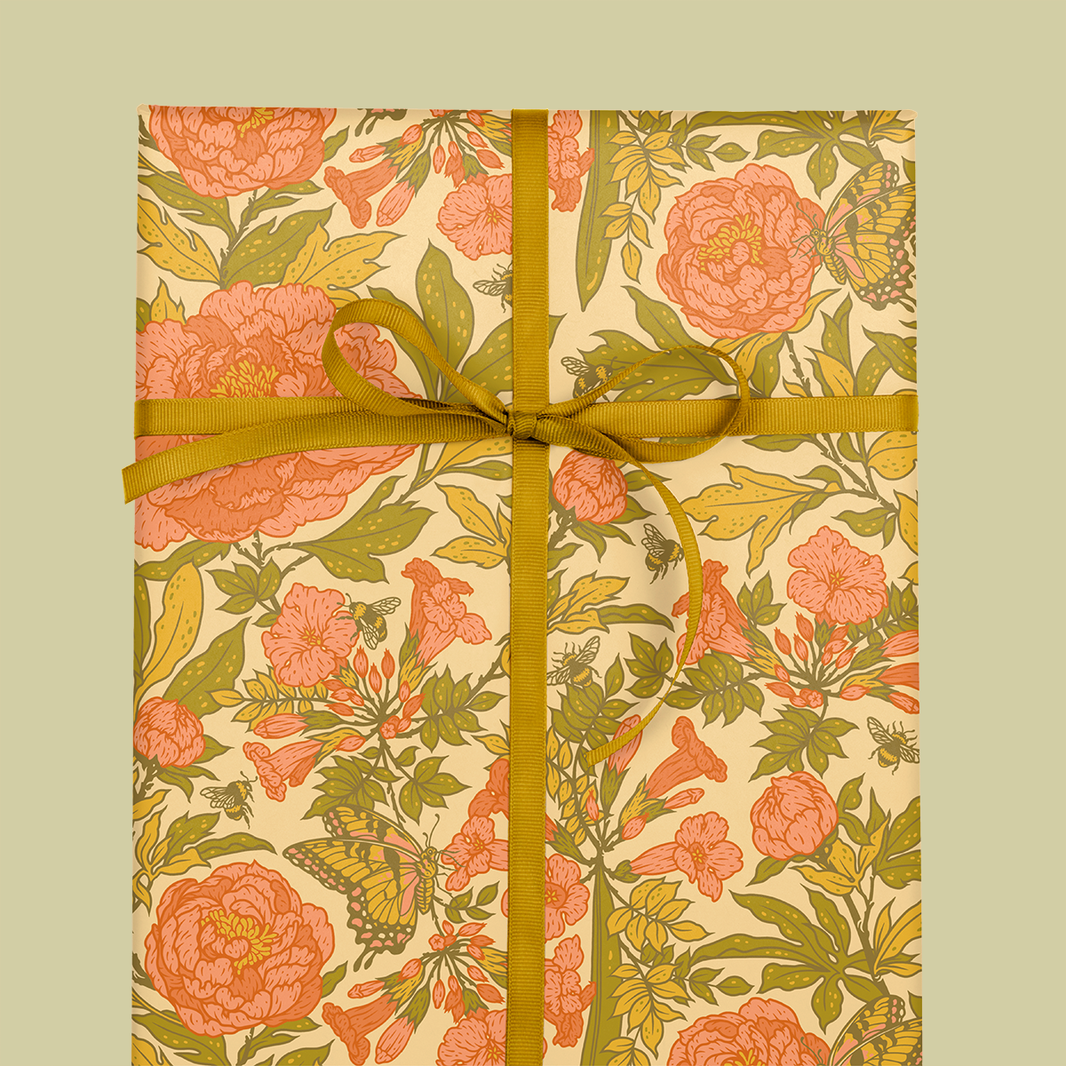 Mustard Beetle - Wholesale Flat Wrap - Recyclable Gift Wrap / Wrapping Paper: Peonies1